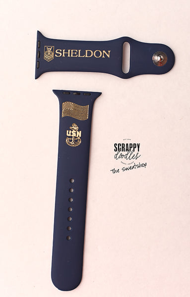 Military Themed Personalized Watch Band With Painted Engraved Design